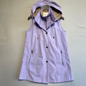 Coldwater Creek Womens Purple Hooded Vest Sleeveless Jacket Mid Length Size PS